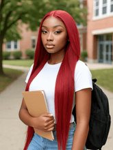 Brooklyn Hair Ruby Red Silky Straight 13x4 HD Lace Front Wig 180% Density